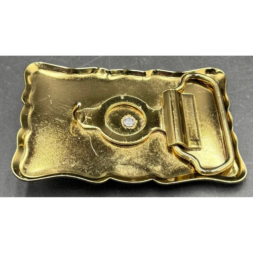 Vtg Native American Theme Belt Buckle Faux Turquoise Scalloped Edge Southwestern